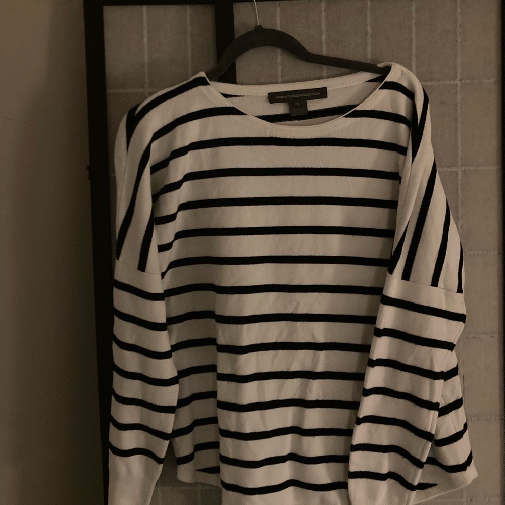 White & Black Striped Knit Sweater